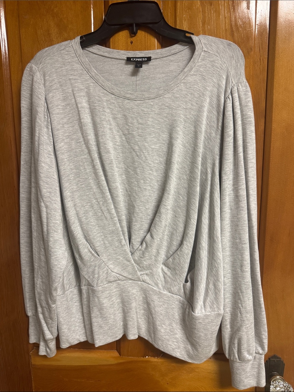Express Light Gray Twist-Front Long Sleeve Sweatshirt
